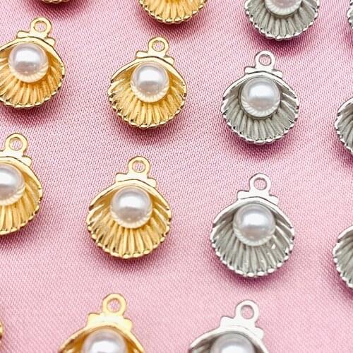 10Pcs/lot Gold Silver Metal Shell Pearl Charms Pendant DIY Jewelry Making Shell Earring Jewelry Accessories DIY Earring Handmade
