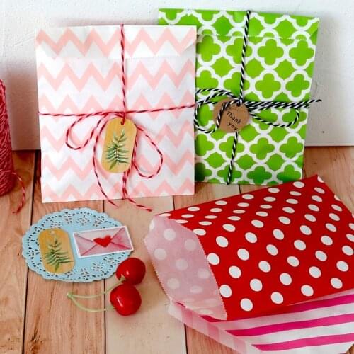 100pcs Kraft Paper Bags Colorful Dot Wave Twill Mixed Design Thank You Gift Bag DIY Candy Popcorn Food Package Party Favor Bags