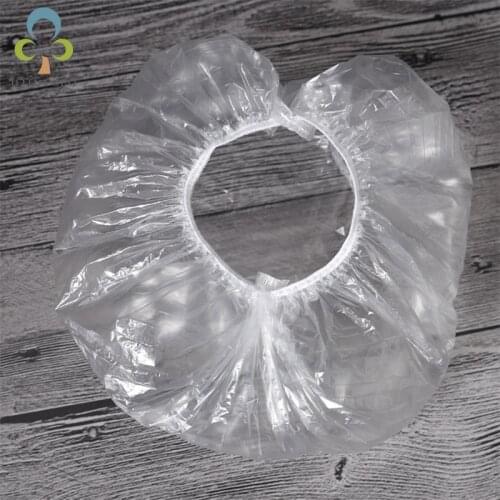 100Pcs/lot Disposable portable shower cap PE plastic transparent waterproof thick strip shower cap hotel barber beauty shop YJN