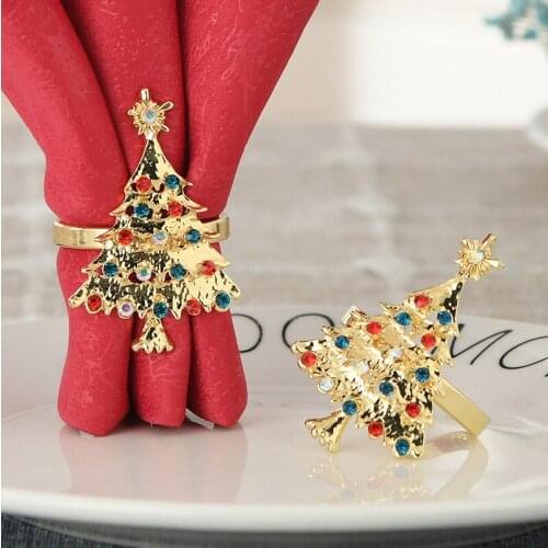 12pcs Diamond-studded Christmas Tree Table Napkin Rings,Metal Alloy Napkin Holder,Towel Serviette Tableware Table Decor