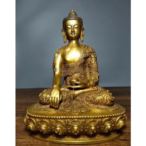 9'' bronze copper gild carved dragon buddhism Sakyamuni tathagata buddha statue