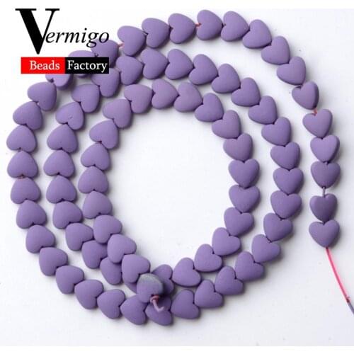 Natural Purple Love Heart Nanotech Rubber Hematite Mineral Beads For Jewelry Making 6mm Needlework Beads For Bracelets 15