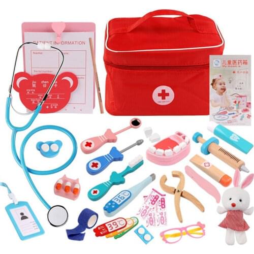 Wooden Doctor Toy Set Simulation Family Doctor Nurse Medical Kit Toy Pretend Play House Hospital Role Accessorie Life Skill Toys