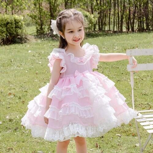 Baby kids Dresses For Girl 2021 floral bow short-sleeved cute princess dress Little Girls Vintage Lolita Princess Dress Birthday
