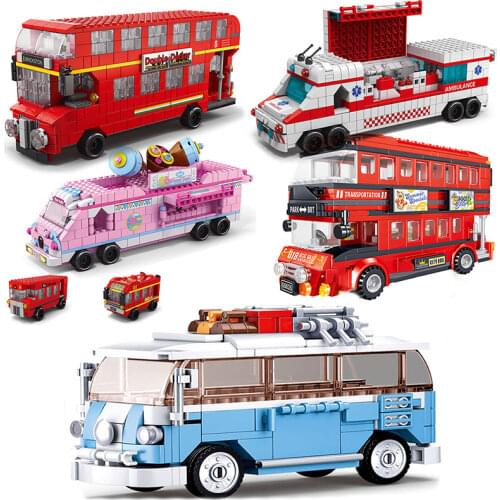 Bus City UK London Building Blocks School Vehicle Friends Wedding Car Traffic Bricks Double Station Girls Gifts technique toys