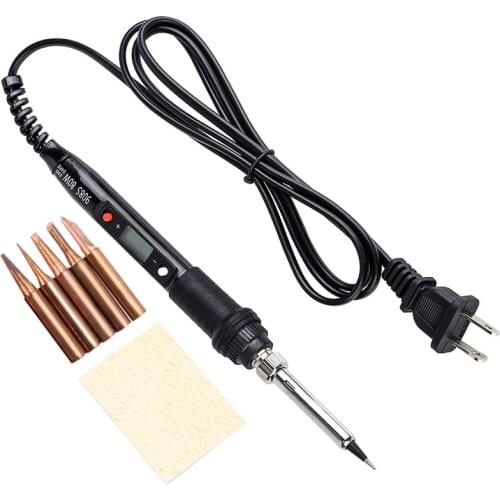 Black 80W LCD Digital Display Temperature Adjustabl Electric Solder Iron Set Welding Rework Station with copper soldeirng tips