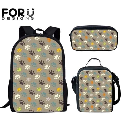 FORUDESIGNS Harajuku Primary Student School Bags Colorful Paw Pattern Printed Zipper Durable Book Backpack Mochila Girls