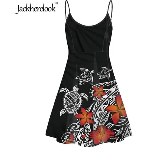 Jackherelook HOT Black Girls Dress Hawaii Turtle Polynesian Tribal Hibiscus Design Woman Slip Dresses Summer Sleeveless Sundres