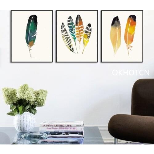 Artistic Feather Canvas Painting Nordic Poster Wall Pictures for Living Room Home Decoration Posters Prints