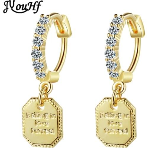 JYouHF Fashion Gold Silver Color Geometric Drop Earrings for Women Female Korean Simple S925 Stamp Crystal Earrings Oorbellen
