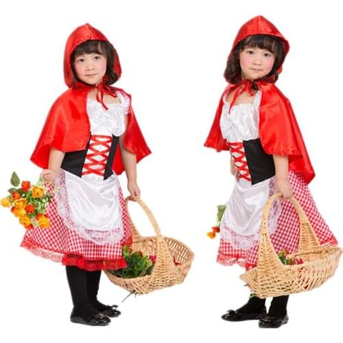 The Little Red Riding Hood Costume Girls Dress + Cloak 3pcs Sets 3-8 Years Old Kid Fairy Tales Cosplay Clothes C45149AD