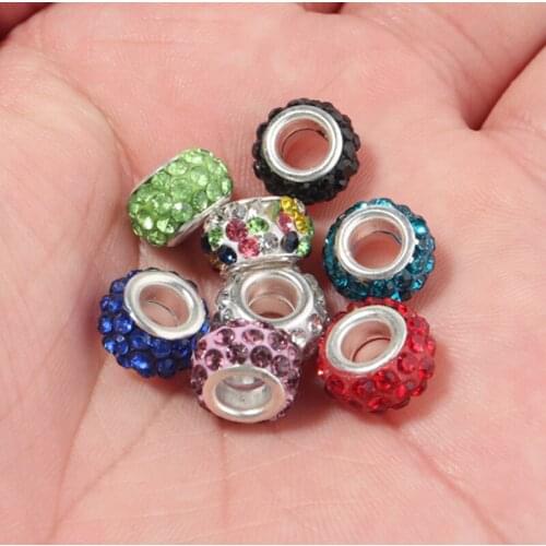 20pcs/Lot 4.5mm Clay Round Rhinestone Ball Beads Big Hole Beads Loose Spacer Beads for Jewelry Makings DIY Bracelet Necklace
