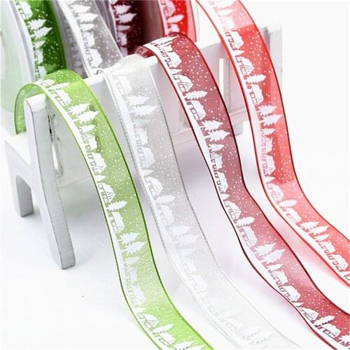 20Meter 15mm Christmas Satin Ribbon Bows Crafts DIY Printed Ribbon Tape Gift Wrapping Party Wedding Home Decoration Accessories