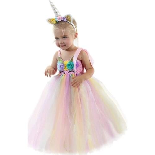 Toddler Girls Summer Unicorn Tutu Princess Dresses Cotton Mesh Baby Girl Cartoon Party Dress Childrens Costume Kid Clothing