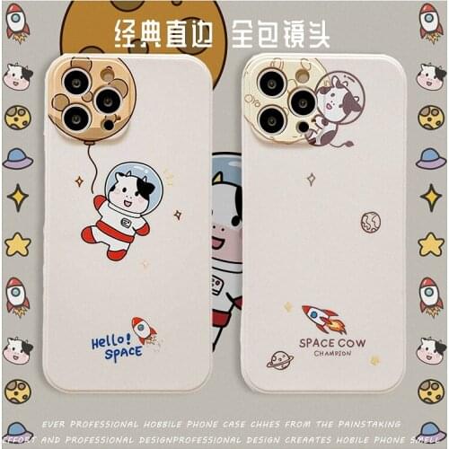 For iPhone 12 Pro Max Mini 7 8 6s Plus XS X XR 11 Pro Max SE 2020 Soft Silicone Phone Case Cartoon Cattle astronaut Planet Case