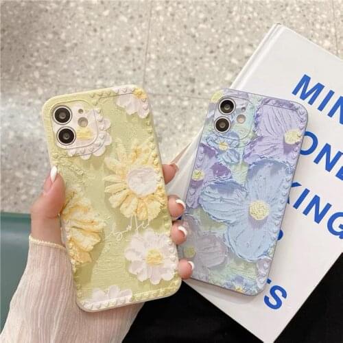 INS Art Relief Flowers Soft Silicon Case For iPhone 11 12 Pro xs Max 6 6S 7 8 Plus X XR 12 Mini Camera Protection TPU Cover