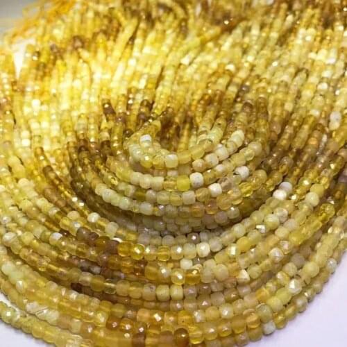 Natural yellow opal stone 4mm cube beads faceted square perle for needlework making jewelry DIY Bracelet necklace