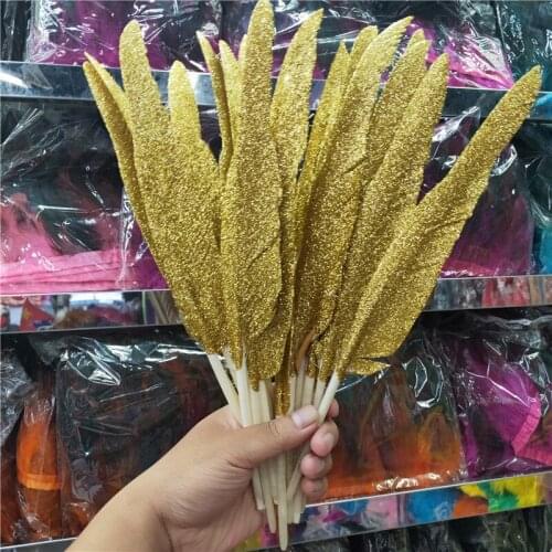Wholesale 100pcs/lot Gold Goose Feathers For Crafts 12-14inch/30-35cm Feather Clothing DIY Wedding Decor Accessories Plume