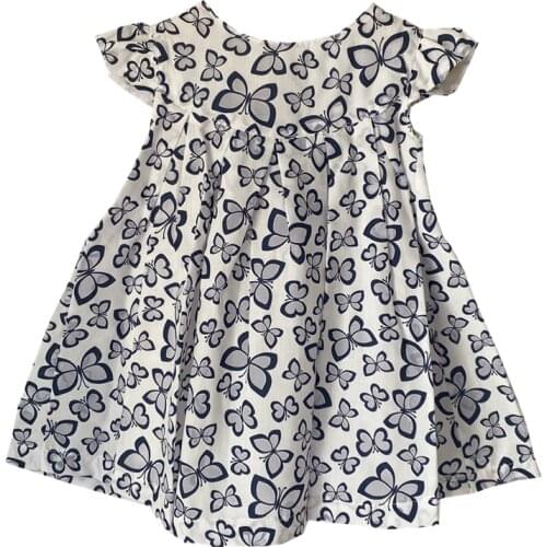 0-2 Year Baby Girls' Dress Ruffle Sleeve Blue Butterfly Pattern Printed Summer Clothes Infant Toddler Girls Clothing