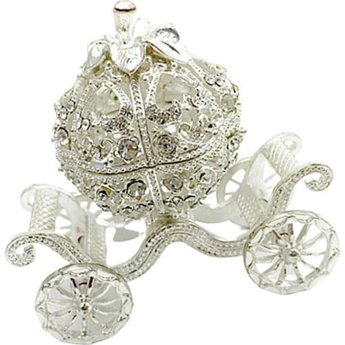 Silver Plated Enamel Jewelry Trinket Box Pumpkin Carriage Shape Art Craft Gifts
