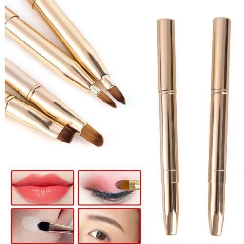 Hot Retractable Double-Ended Makeup Brush Lip Brush Eye Liner Eyeshadow Foundation Brush Gold Make Up Cosmetics Tool