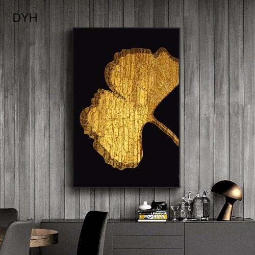 Luxury Ginkgo Biloba Leaf Poster Black Golden Wall Art Print Picture Canvas Painting Modern Art Mural Living Room Decoretion