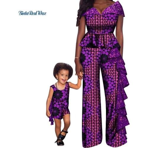 2021 Family African Tradtional Clothes Ankara Print Top Pants Set for Women Mom and Girl Clothes Dashiki African Clothing WYQ734