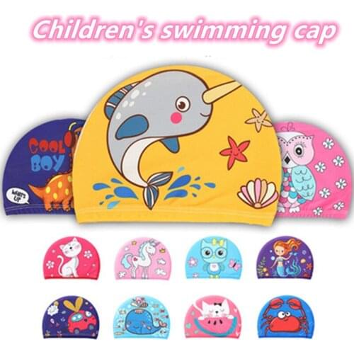 Kids Children Cute Cartoon Fabric Swimming Cap Swiming Pool Water Sport Protect Ears Hat Swim Bathing Hats Caps for Boys Girls