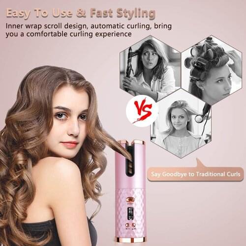 USB Rechargeable Curling Iron Portable Wireless Automatic Hair Curler LCD Display Ceramic Curly Rotating Wave Stye