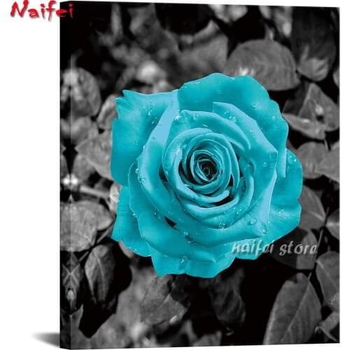Modern Teal Rose Diamond Painting Turquoise Blue Flower Full Diamond Embroidery Black and White Pictures for Bathroom Home Decor