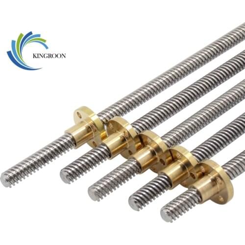 5pcs/lot T8 Lead Screw Copper Nut Lead 8mm 3D Printer Parts 100mm 150mm 200mm 250mm 300mm 350mm 400mm 500mm Lead screw Pitch 2mm