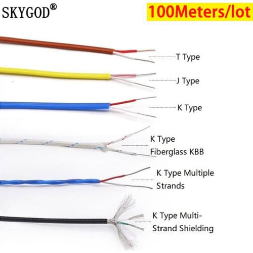 60 Meters T Type Thermocouple Wire 2C x 0.3mm PTFE Insulator Shielded Wires High Temperature Measuring Line Compensation Cable