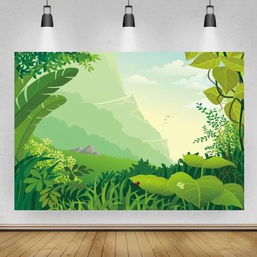 Cartoon Forest Grass Land Kids Birthday Party Backdrop Photography Mountain Hill Sky View Dessert Table Decor Vinyl Background