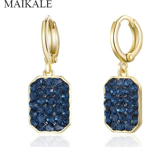 MAIKALE New Fashion Square Gold Drop Earrings Paved AAA Cubic Zirconia Blue Gem CZ Earrings for Women Jewelry Girls Gifts