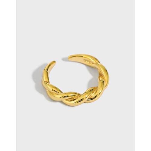 1pc 18k gold 100% Authentic 925 Sterling Silver Jewelry White /Gold Twisted Roped Braid Line Ring Adjust Womens TL J1391