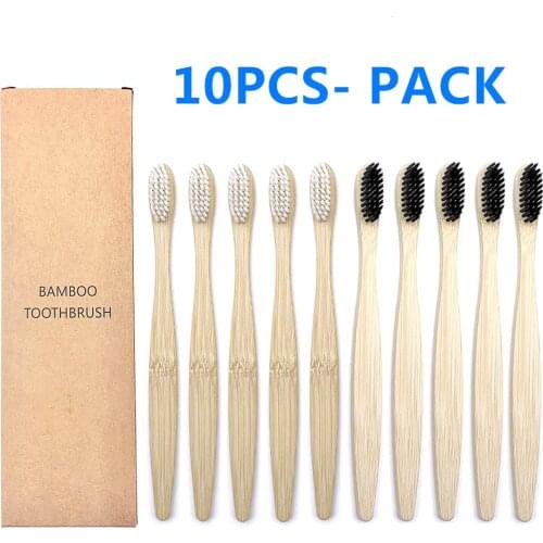 10Pcs Colorful Bamboo Toothbrush Bamboo Charcoal Table Soft Hair Eco Friendly Brushes Oral Cleaning Care Tools