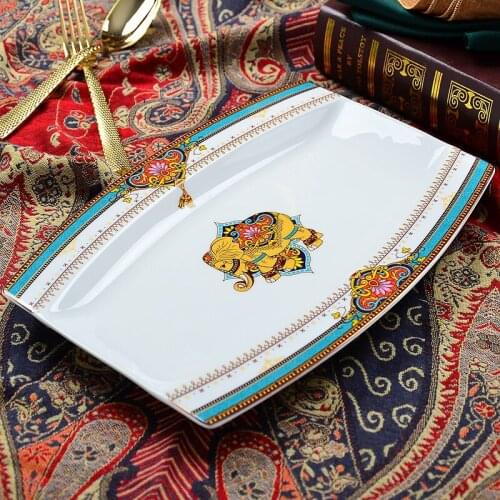 12inch Fish Plate Thailand Bangkok Style Creative Bone China Porcelain Plate Rectangular European Safe Microwave Fish Plate