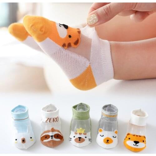 5 Pairs Kids Socks Summer Boys Girls Cotton Mesh Breathable Socks Children Cartoon Thin Socks 0-12 Years Spring Autumn