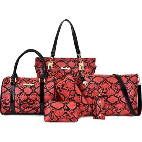 2020 New 6 Pieces Luxury Womens Bag Individual Snakeskin Ladies Shoulder And Crossbody Bags Fashion PU Leather Ladies Handbags