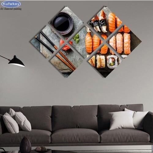 7 pcs Diamond mosaic diamond embroidery "Japanese Food salmon Art" 5D DIY diamond painting Cross Stitch full square Home decor