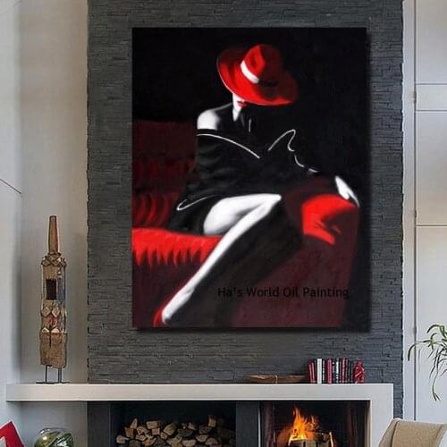 Handpainted large sexy hot girl canvas painting red dress spanish girl oil painting on canvas art wall painting for living room