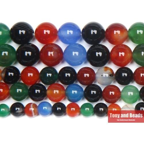 Mixed Colors Agates Round Gem Loose Strand Beads 15" Strand 6 8 10 12MM Pick Size For Jewelry Making