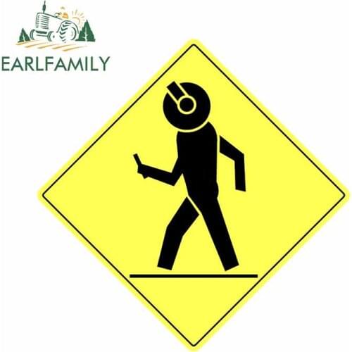 EARLFAMILY 13cm x 12.7cm For Distracted Pedestrian Sign Fine Decal Personality Car Sticker Car Accessories Waterproof Decor