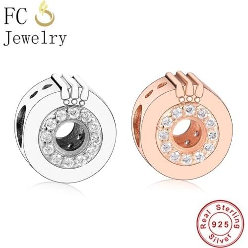 FC Jewelry Fit Original Brand Charm Bracelet 925 Silver Rose Gold O Letter Crown Circle Zircon Bead For Making Women Berloque