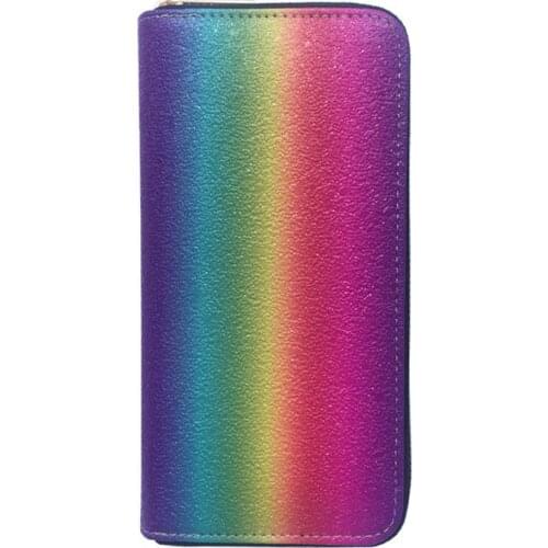 KANDRA Leather Rainbow Wallet Zipper Phone Pocket Purse Purple Card Holder Women Handbag Long Wallet Lady Coin Purse Wholesale