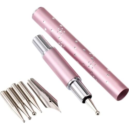 Nail Brush Fountain Pen Nail Art Drawing Rhinestone Pen with Five Replace Brush
