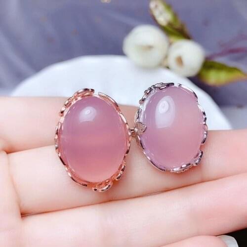 Classic pink chalcedony gemstone ring for women silver ornament good color big size oval hot selling gift birthday party present