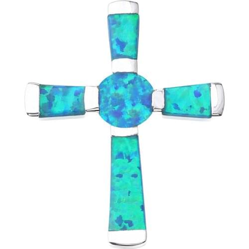 Cross Cool For Womens 23*30mm Blue Fire Opal Silver Pendant P9025