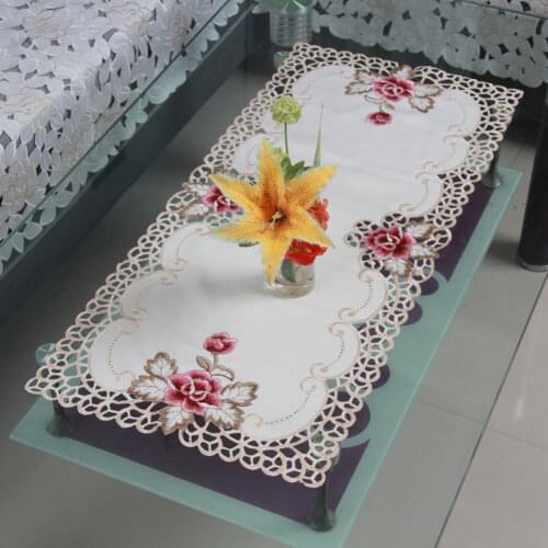 Embroidered Lace Tablecloth Rectangular Tablecloth Country Style Floral Table Mat Decor for Kitchen Dining Party 40*85cm