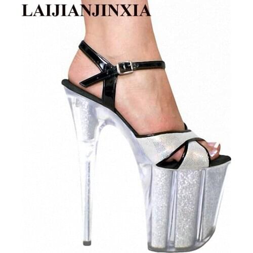 LAIJIANJINXIA 20cm crystal platform sexy ultra high heels classic sandals 8 inch Madonna clubbing high heels Dance Shoes